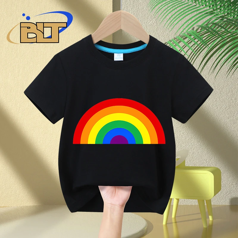 Das Regenbogen bedruckte Kinder T-Shirt Sommer Kinder reine Baumwolle kurz ärmel ige lässige Tops Jungen und Mädchen Geschenke