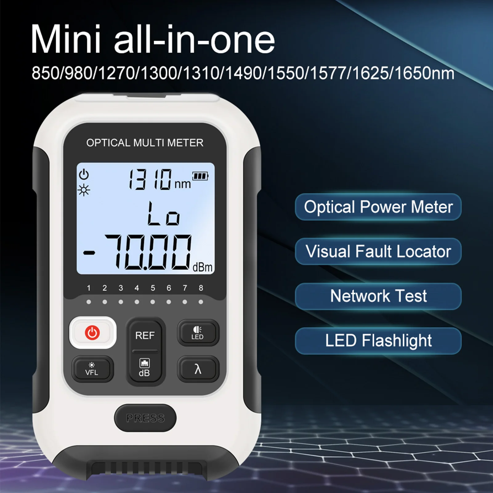 Optical Fiber Power Meter ABS 10 Wavelengths 4 in 1 Long Battery Life Optic Tester Sensitive for Communication Engineering