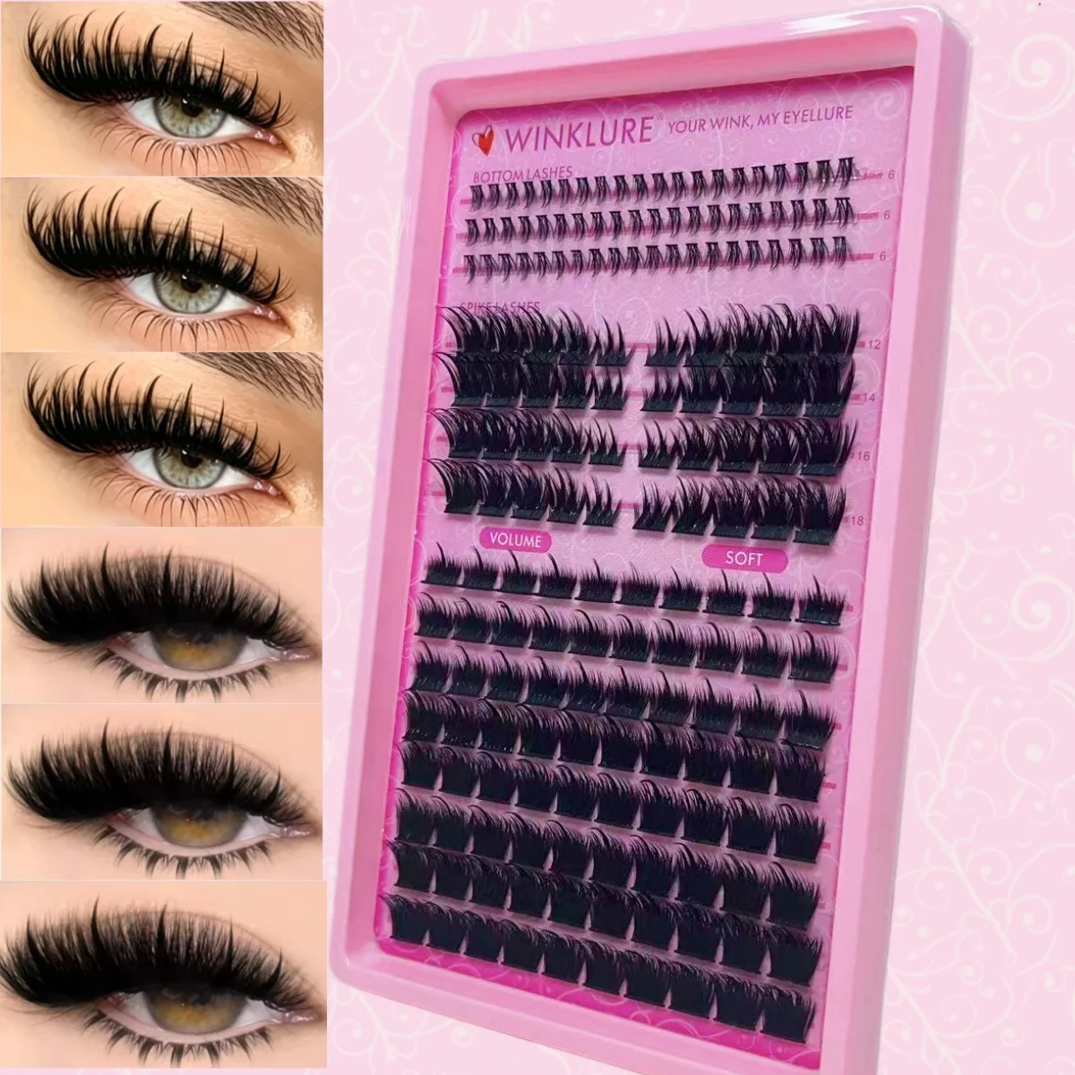 WINKLURE Spiky False Eyelash Clusters with Bottom Manga Cluster Lashes Thick Volume Cat Eye Wispy Individual Lashes Suitable for