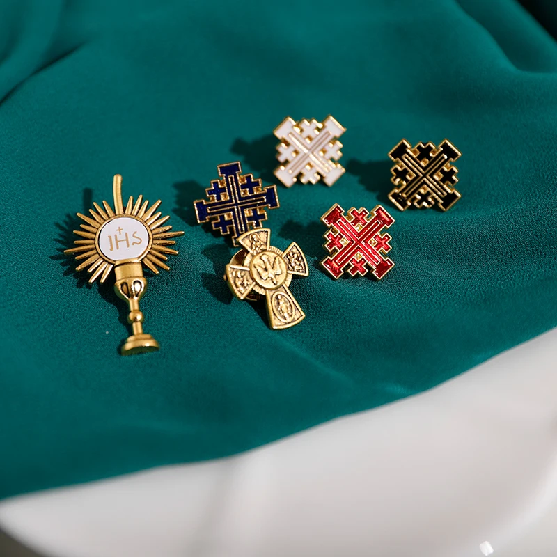 Jewelry Jerusalem Cross Brooch Religious Church Souvenir Gifts Catholic Christian Jesus Christ Cross Brooches Vintage Alloy