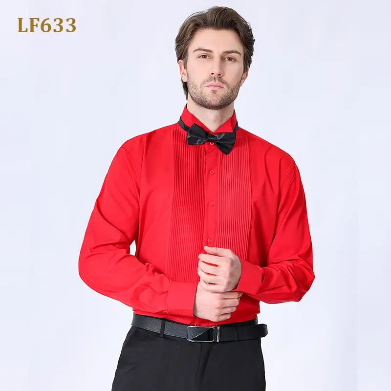 S-3XL Top Men\'s French Cuff Tuxedo Long sleeve Shirt Social Ball Luxury Classic Fashion Wedding Bridegroom Shirts Men\'s Clothing