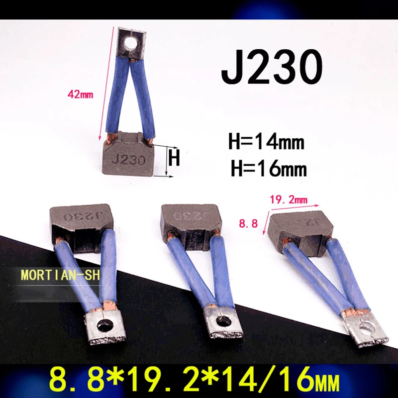 For J230 Automobile Engine Carbon Brush 8.8*19.2*14/16mm Hydraulic Forklift Electric Brush Oil Pump Carbon Brush 9*19*16mm 8pcs