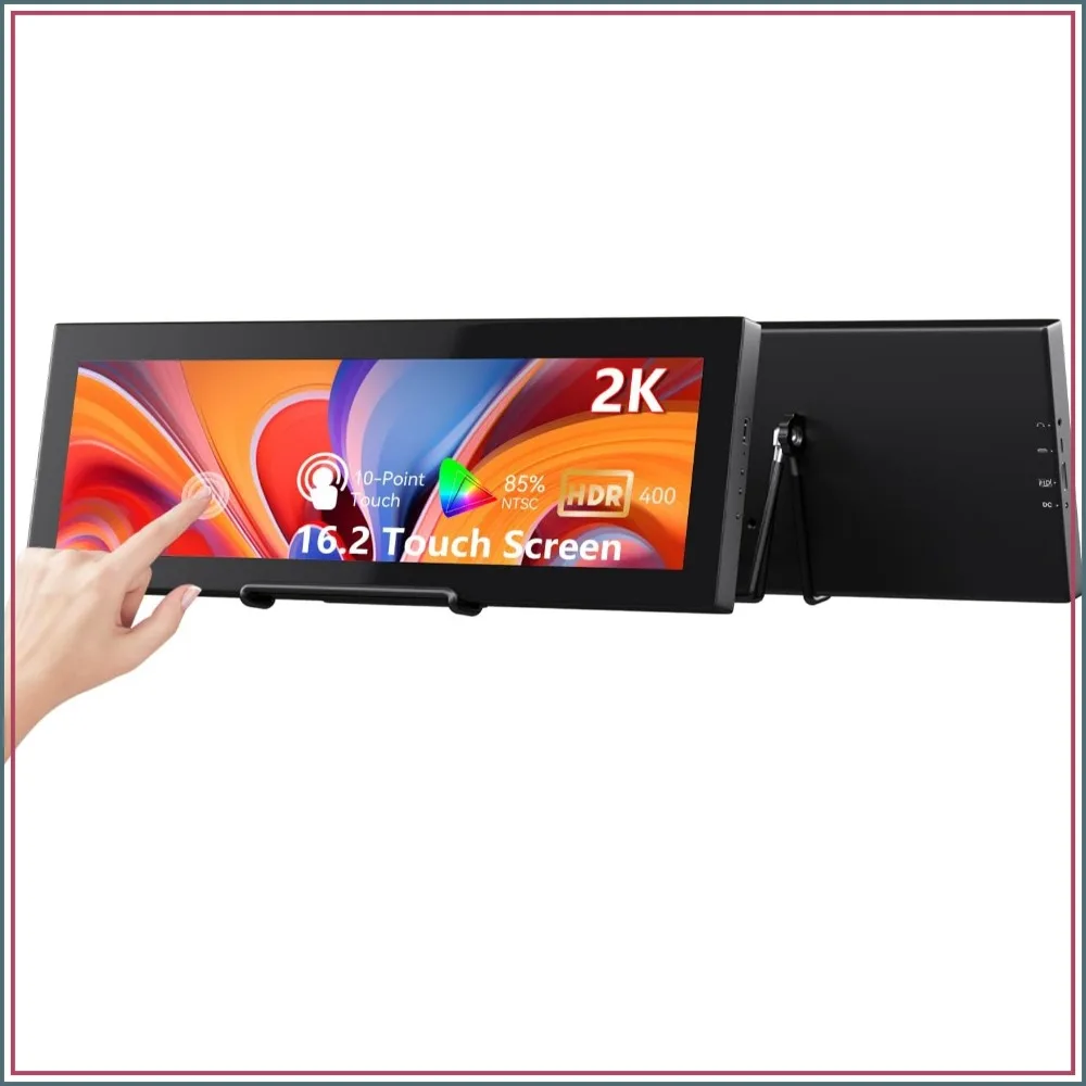 16.2" 2K QHD IPS Touchscreen Stretched Bar Monitor, 2608720 Portable Display HDMI USB-C for Laptop, Aida64 GPU CPU RAM Monitoring