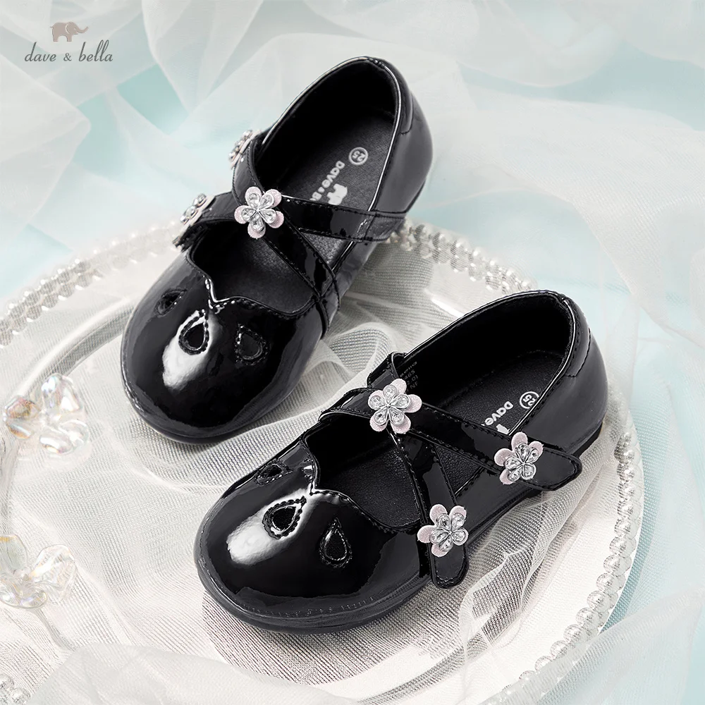 Dave Bella Children Leather Shoes Autumn Spring Baby Girls Princess Shoes Anti Slip Elegant Party Kid Soft Black Shoes DB1260465