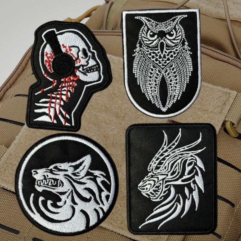 

Skull Embroidered Patch for Clothing Owl Tactical Morale Badge Hook Loop Wolf Military Patches Backpack Stickers