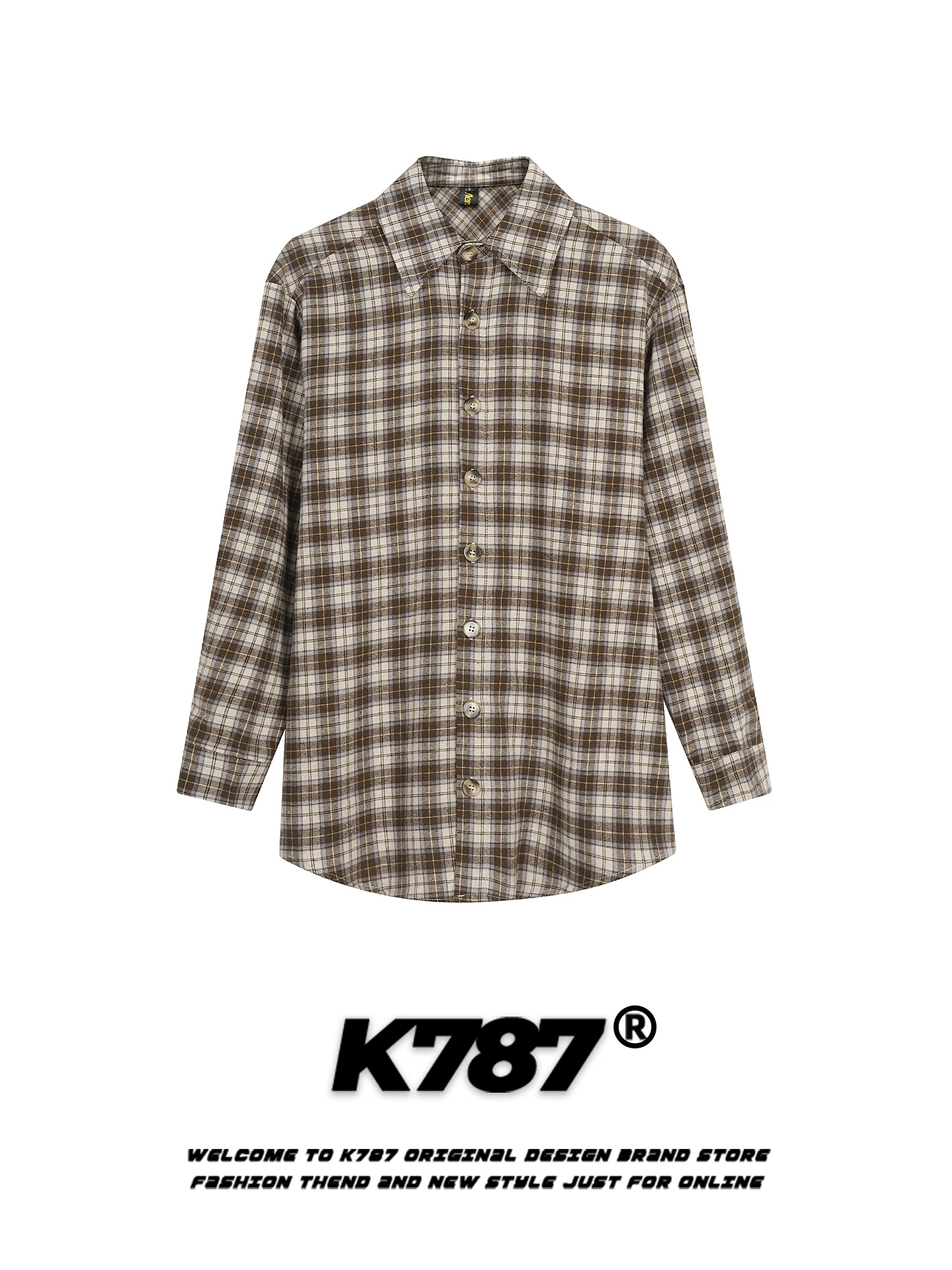 

Рубашка-куртка K787 в американском ретро-стиле с клетчатым узором и цветовыми блоками, свободного кроя, с длинным рукавом, для повседневной носки, унисекс (для мужчин и женщин)