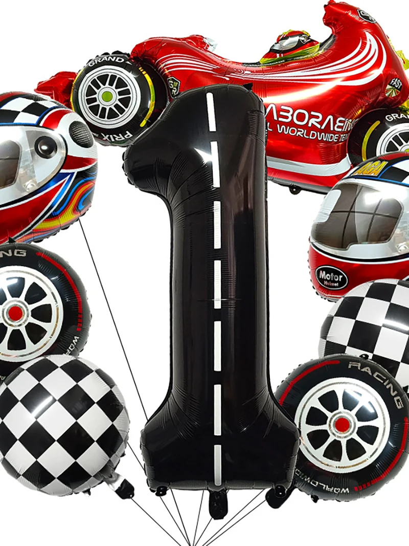 8 pièces décoration de fête de course 40 pouces noir numéro ballon Plaid ballon pneu ballon rayé course pneu grille numérique