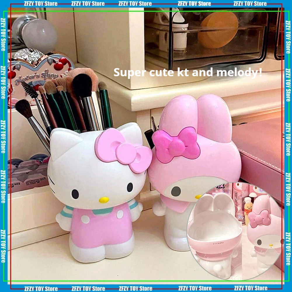 Nuevo soporte para bolígrafo Hello Kitty Melody, modelo de figuras de Anime, caja de almacenamiento de escritorio, papelería Hellokitty, caja organizadora de brochas de maquillaje, regalos