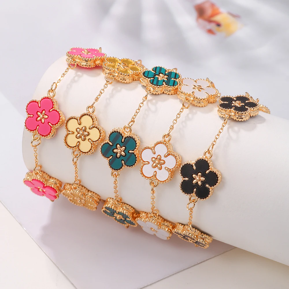 New Fashion Plum Blossom Flower Chain Bracelet for Women Couple Elegant Multicolor Bracelet Wedding Party Bridal Jewelry Gifts