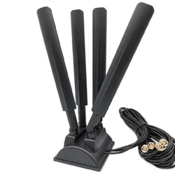 Antena de enrutador 5G, amplificador Omni MIMO de banda cuádruple de 12DBI, amplificador de recepción de señal WiFi, Cable de extensión SMA * 4, Base magnética fuerte