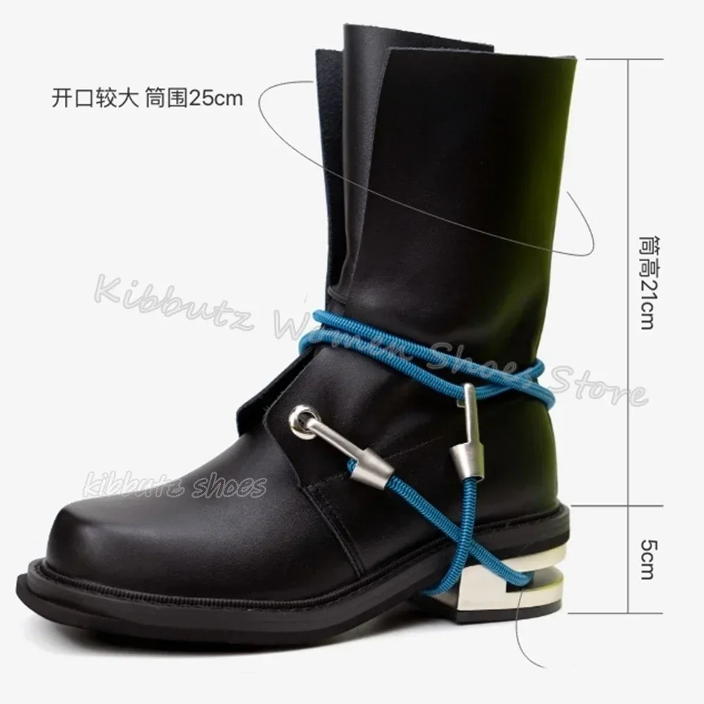 

Cross Strap Ankle Boot Metal Chunky Heels Elegant Concise Novelty Sexy Novelty Leather Solid Color Round Toe Women Shoes Newest