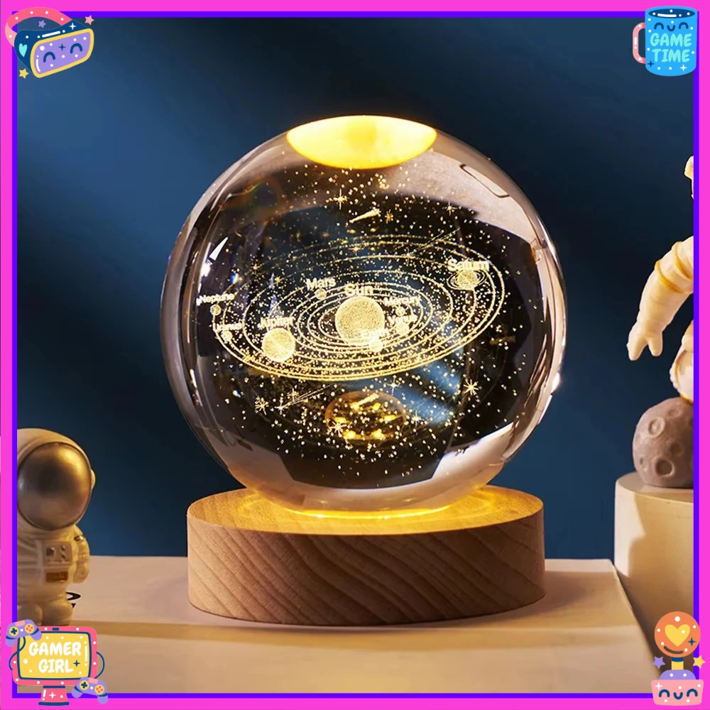 هدايا جديدة GGbingo ثلاثية الأبعاد كريستال الكرة غرزة رائد الفضاء النظام الشمسي زحل درب التبانة كريستال كوكب ضوء الليل الليزر نحت الهدايا