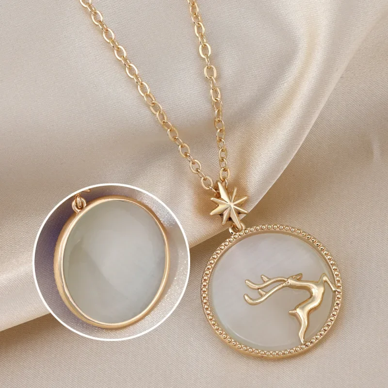 

This is an octagonal star deer necklace, a multi-functional and fashionable women's sweater necklace