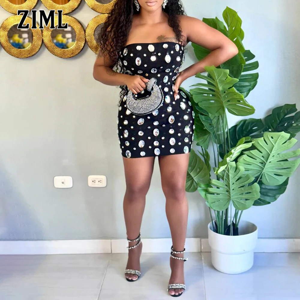 

ZIML Solid Hit Color Backless Slimming Mini Dresses for Women Strapless Sleeveless High Waist Temperament Dress Female Fashion