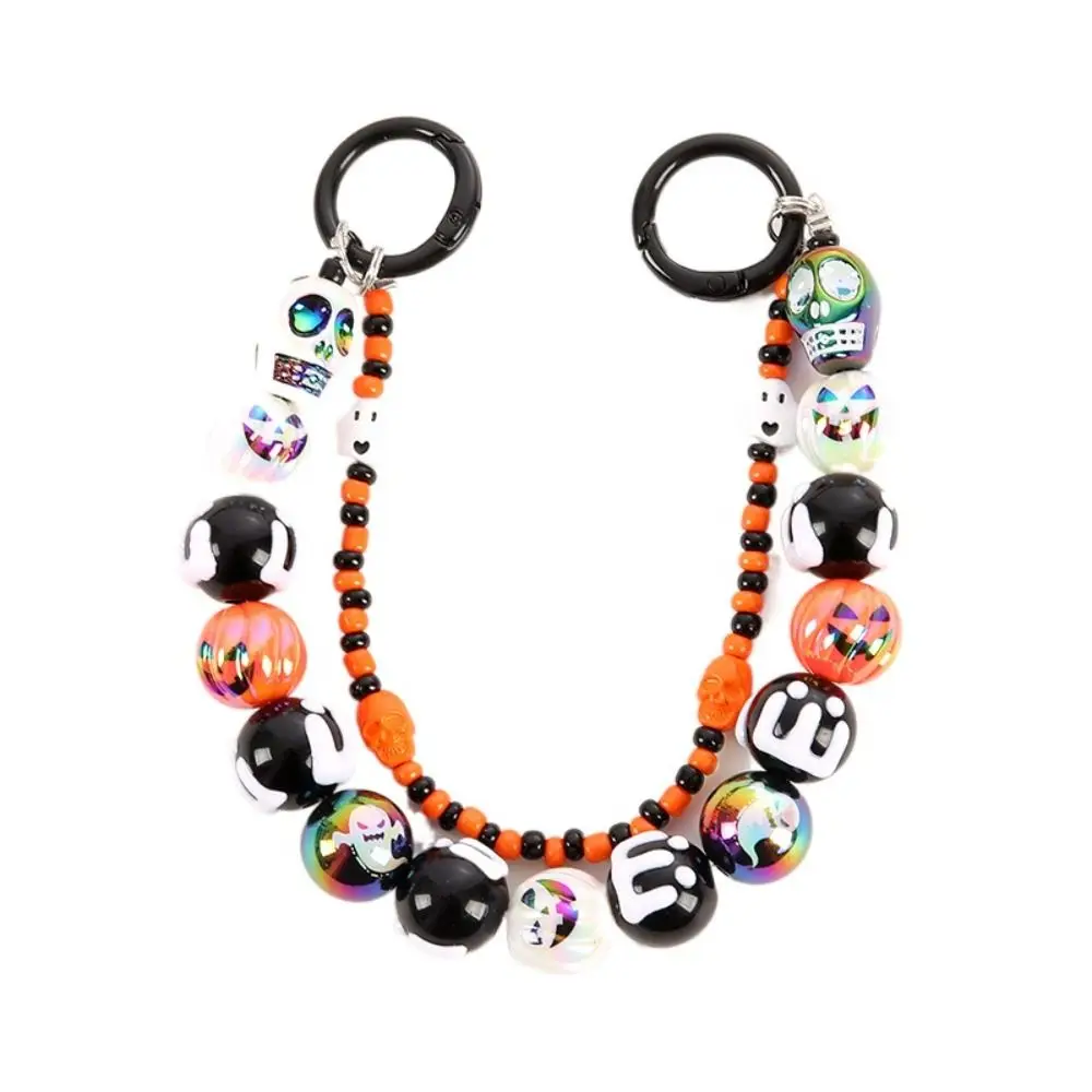 Funny Creative Halloween Phone Lanyard Double Chains Hand-painted Bag Charm Rope Acrylic Anti-lost Beaded Pendant