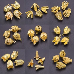 Vintage 10pcs Flower Golden Beads Caps Charms Raw Brass Tulip Lily Hollow Petal Tassel Bead Cones DIY Necklace Earrings Findings