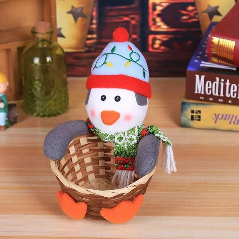 

Christmas Candy Bowl Basket Candy Holder Christmas Candy Storage Basket with Gingerbread Man Penguin Deer Snowman Santa Doll