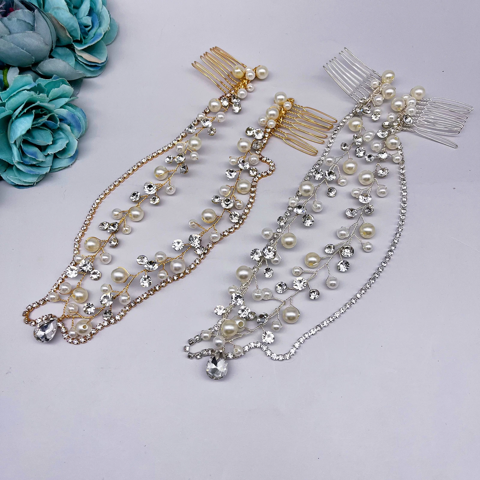 

DZ214 Luxury Wedding Teardrop Headband Crystal Forehead Headpiece Bridal Chain Headband for Women Wedding Indian Hair Jewelry