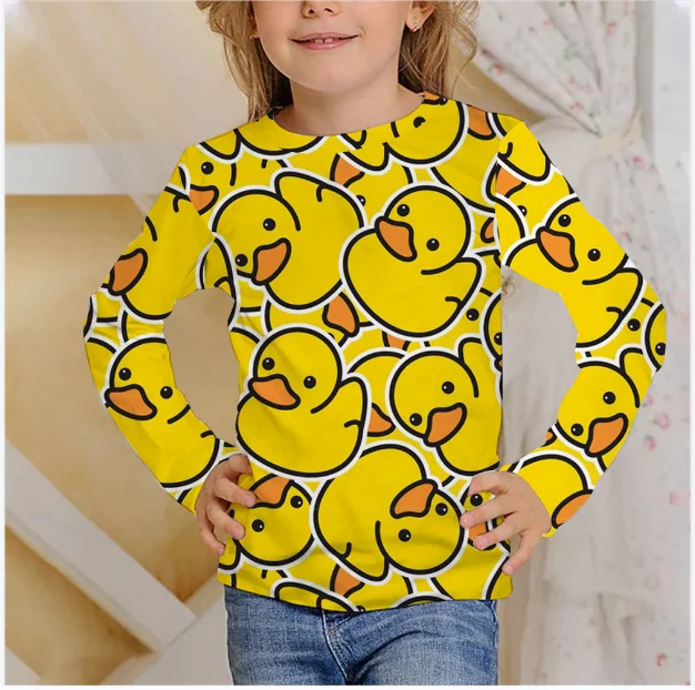 Long T Shirts 3D Print Cute Duck Pig Kids TShirt Fashion Casual Cartoons Round Neck T-shirt Boys Girls Children\'s Tshirt Clothes