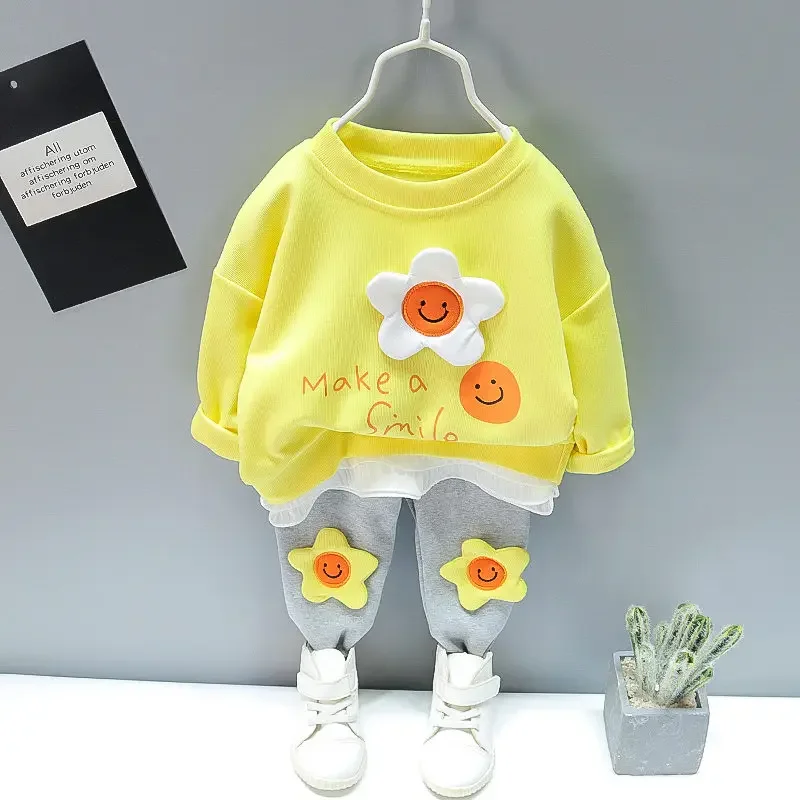 New Spring Toddler Clothing Cotton Suit Children Girls Girls Cartoon T-shirt Sports Pants 2Pcs/set Kids Clothes Baby Tracksuits