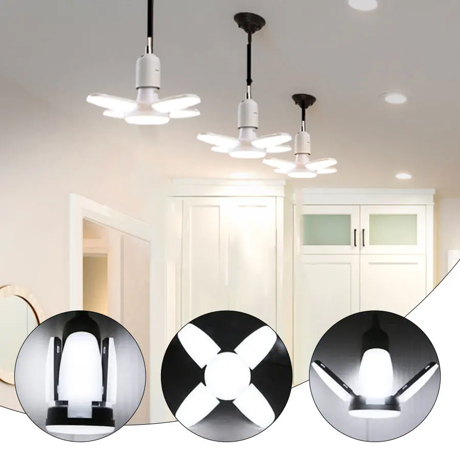 AC85-265V 28W E27 LED Bulb Fan Blade Timing Remote Control Foldable LED Light Bulbs Lampada for Home Warehouse Garage Workshop