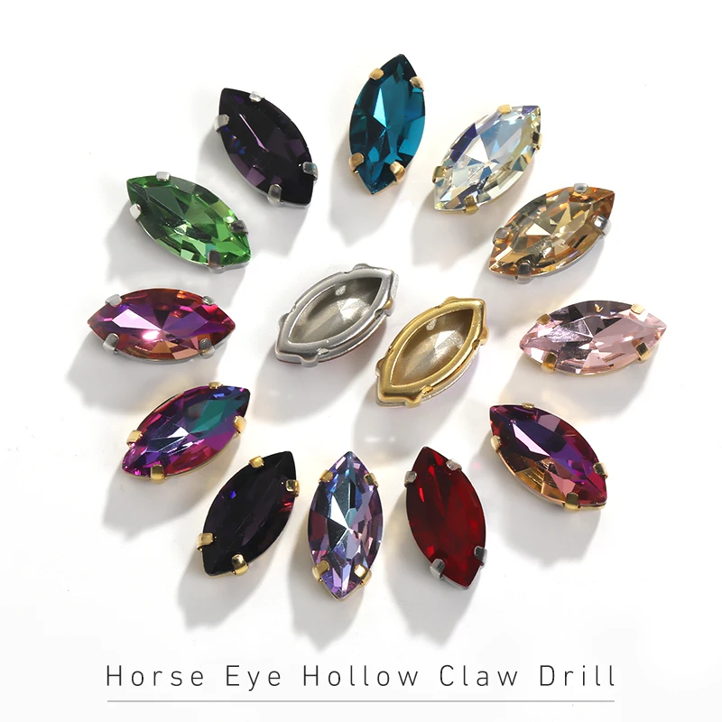 Juego de diamantes de imitación con forma de ojo de caballo, juego de piedras para coser, hecho a mano