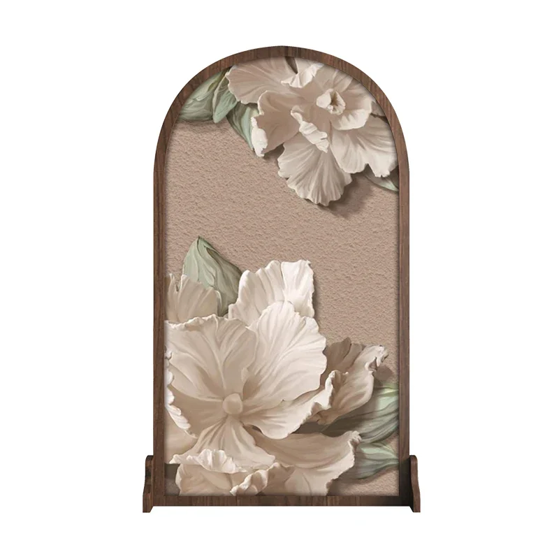 

French ins cream wind solid wood removable screen partition living room entrance bedroom art seat screen lily flower