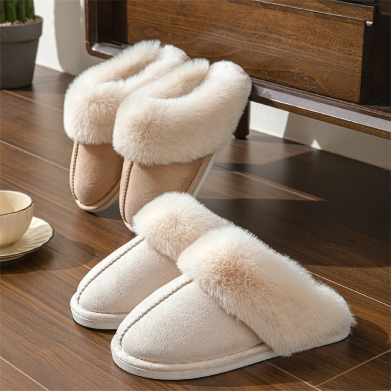 شباشب من إسفنج الذاكرة غير قابلة للانزلاق مع ياقة قطيفة مبطنة بالصوف من جلد الغزال الصناعي حذاء منزلي لراحة الشتاء والدفء الداخلي