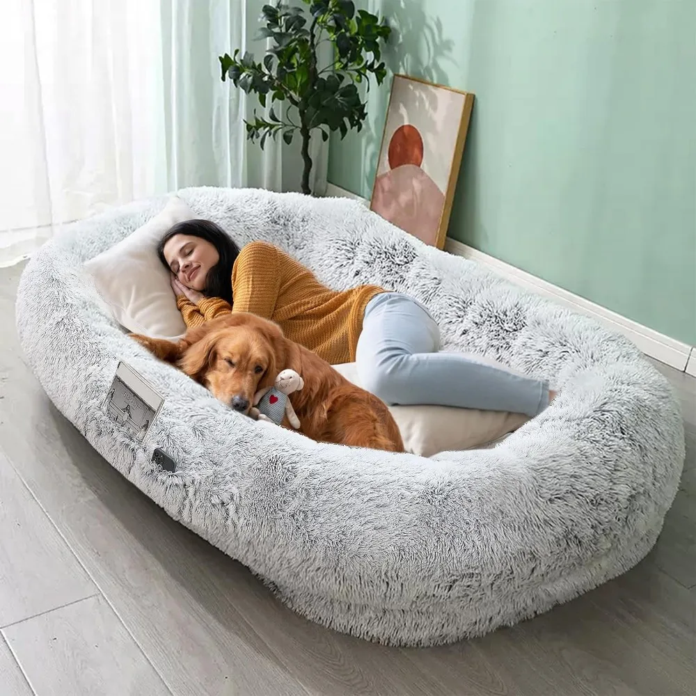 

JOLLYVOGUE Human Dog Bed for Adults and Pets, Ultra-Soft Plush Giant Dog Bed with Egg Crate Foam, Non-Slip Base