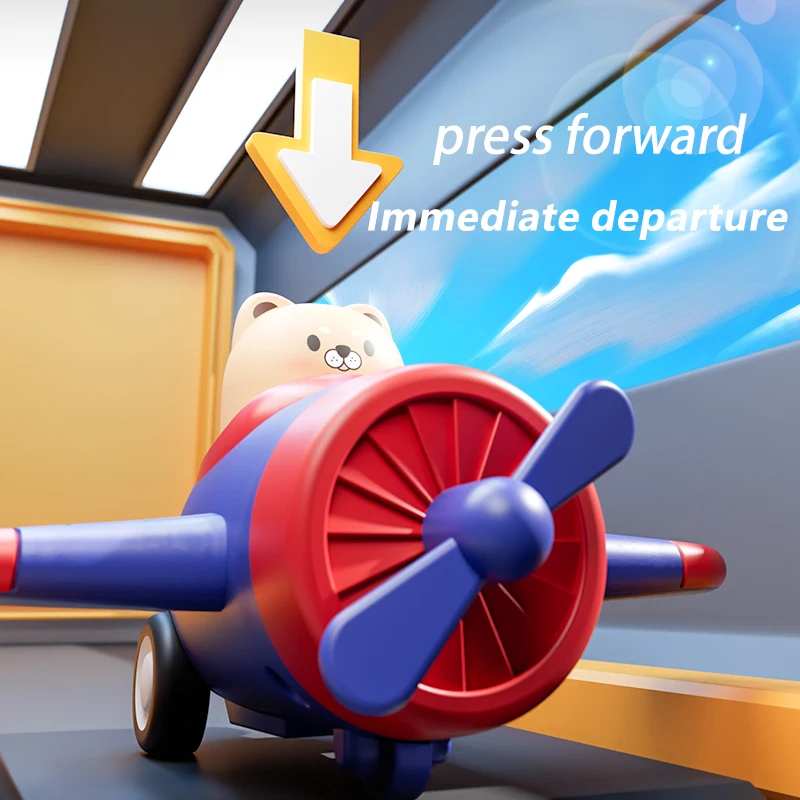 Children press cartoon airplane toys rebound inertia small car