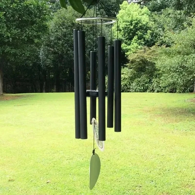 

Hooqu 65\" Bohemian Design Wind Chime With 6 Black Metal Tubes