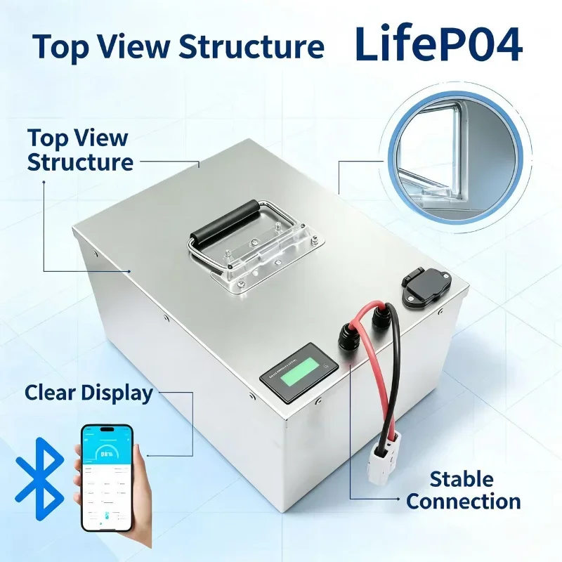 72V LiFePO4 Battery 60Ah, Bluetooth APP BMS Lithium Battery Pack, Deep Cycle Power Battery for Electric Scooter, Motorcycle, Tri