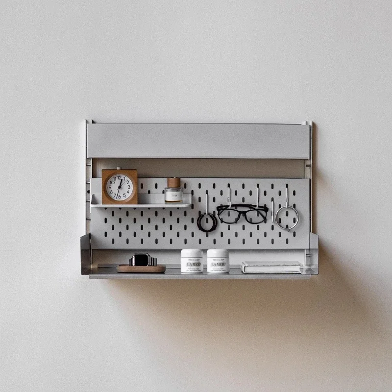 None i.e. all stainless steel shelves wall bookshelf living room bedroom metal coat rack hole plate storage cup holder