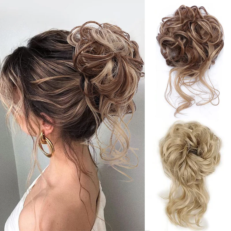 Synthetic Messy Hair Bun Curly Donut Chignon With Elastic Band Scrunchy Chignon Hair Extensions Hairpiece Fake Hair For Women