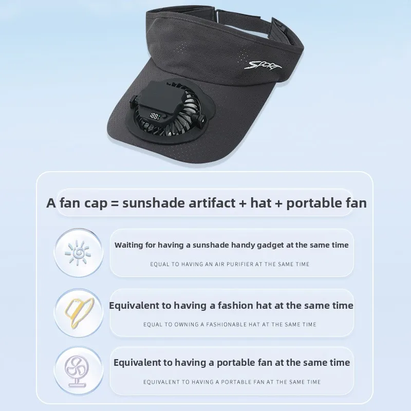 Cappello da sole a tesa larga con ventilatore incorporato Cappello estivo con visiera in paglia da esterno con ventilatore solare per campeggio, pesca, escursionismo 2025