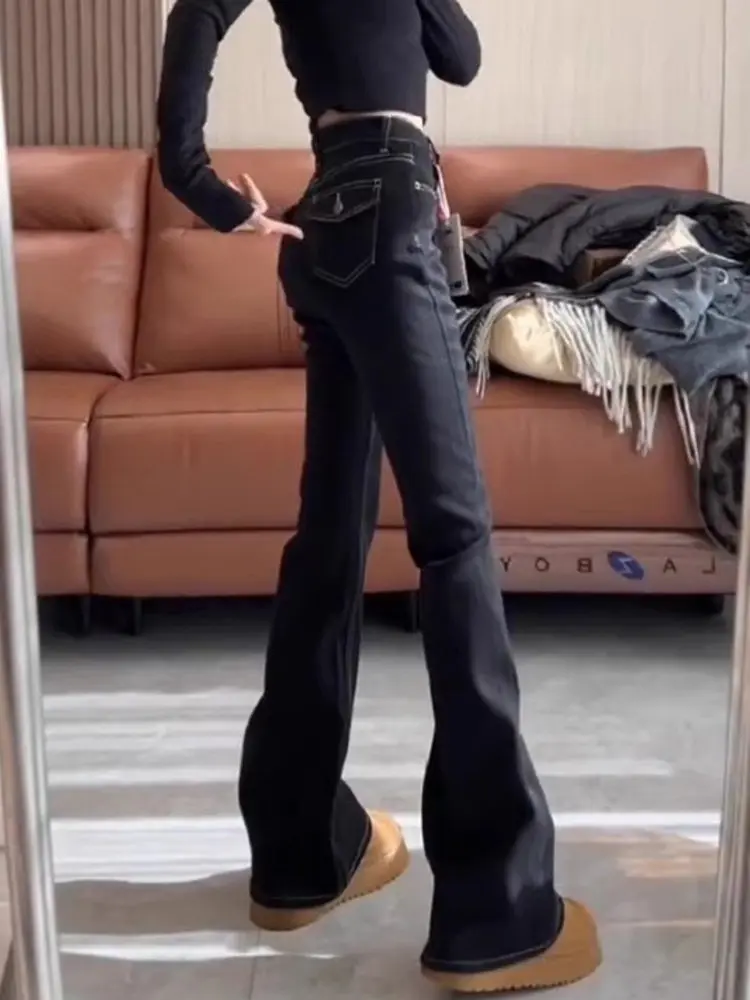 

Retro Embroidered Slimming Flared Denim Jeans Women's Spring 2026 High Waist Elastic Hoof Pants Casual Comfortable Fit