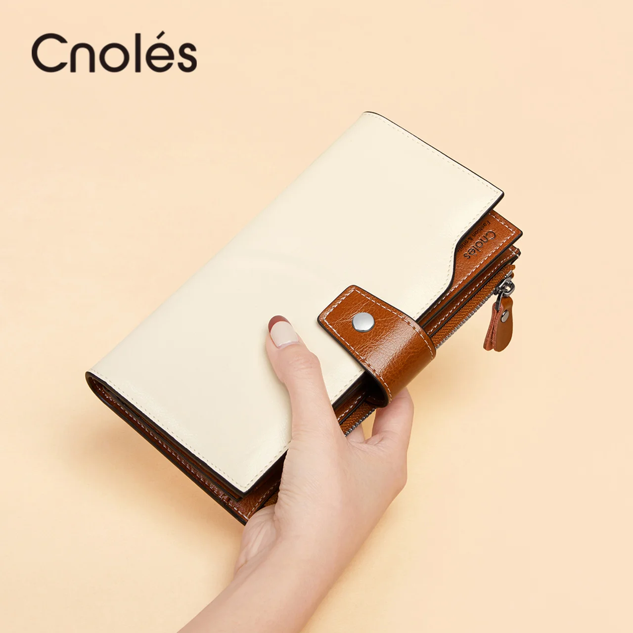 Cnoles Women Wallets Purse Clutch Bag Brand Designer Large Capacity Multifunction Cowhide Card Holder Long Female Coin Purse