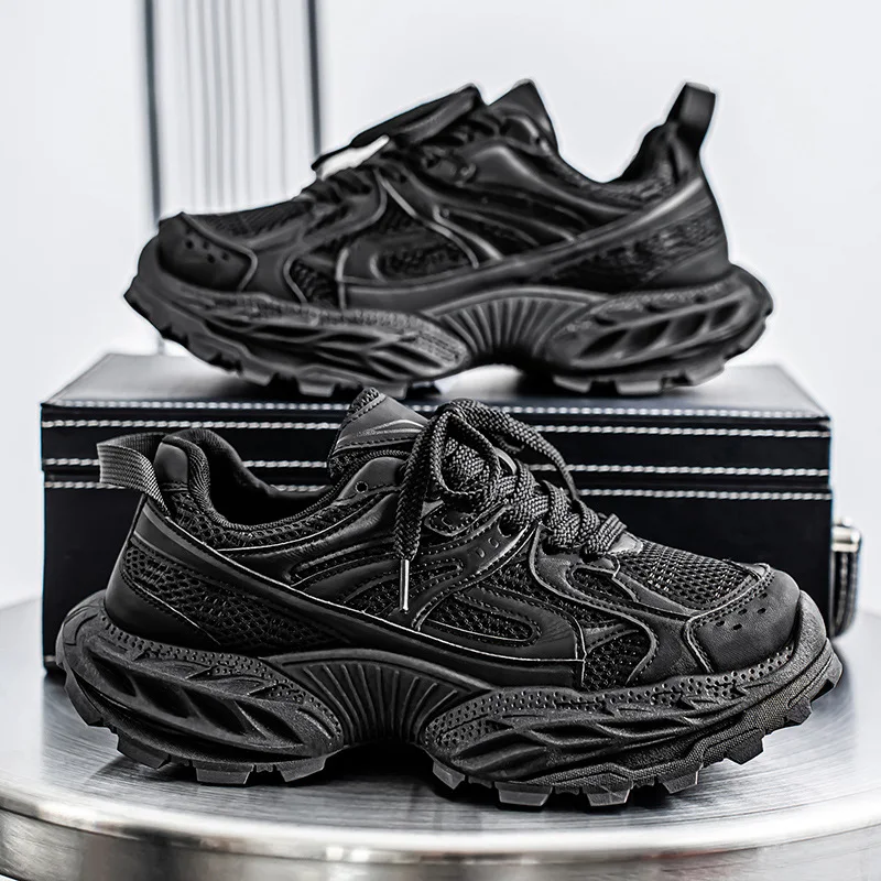 Men's shoes summer 2026 mesh breathable sports shoes casual thick sole height increasing dad shoes outdoor running shoes