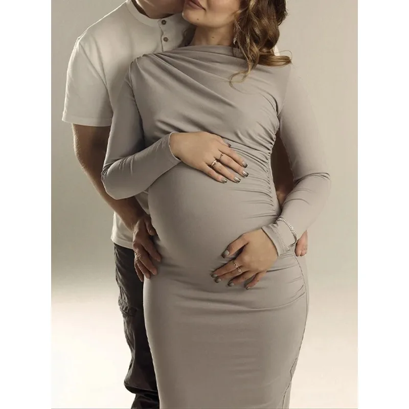 فستان مكشكش للتصوير الفوتوغرافي للأمهات، فستان حمل بقصة ضيقة، ملابس أنيقة لالتقاط الصور في الاستوديو، ملابس الحمل والتقاط الصور