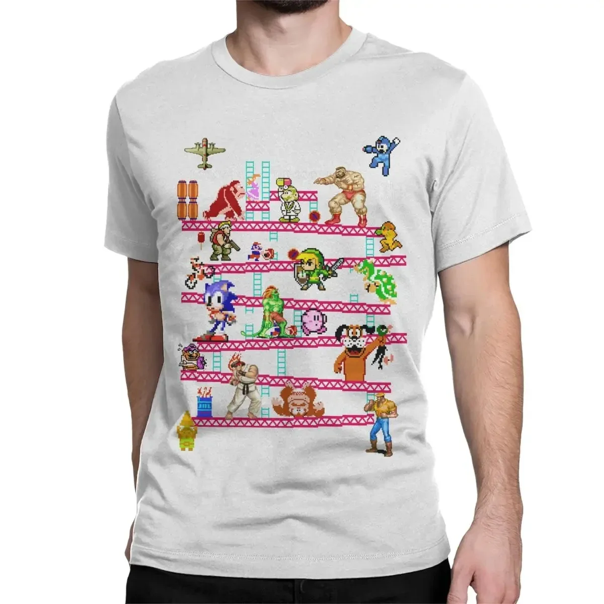 Arcade Game Collage T-Shirts for Men FC Console Vintage Style Cotton Tee Shirt Round Neck Short Sleeve T Shirt Gift Idea Tops