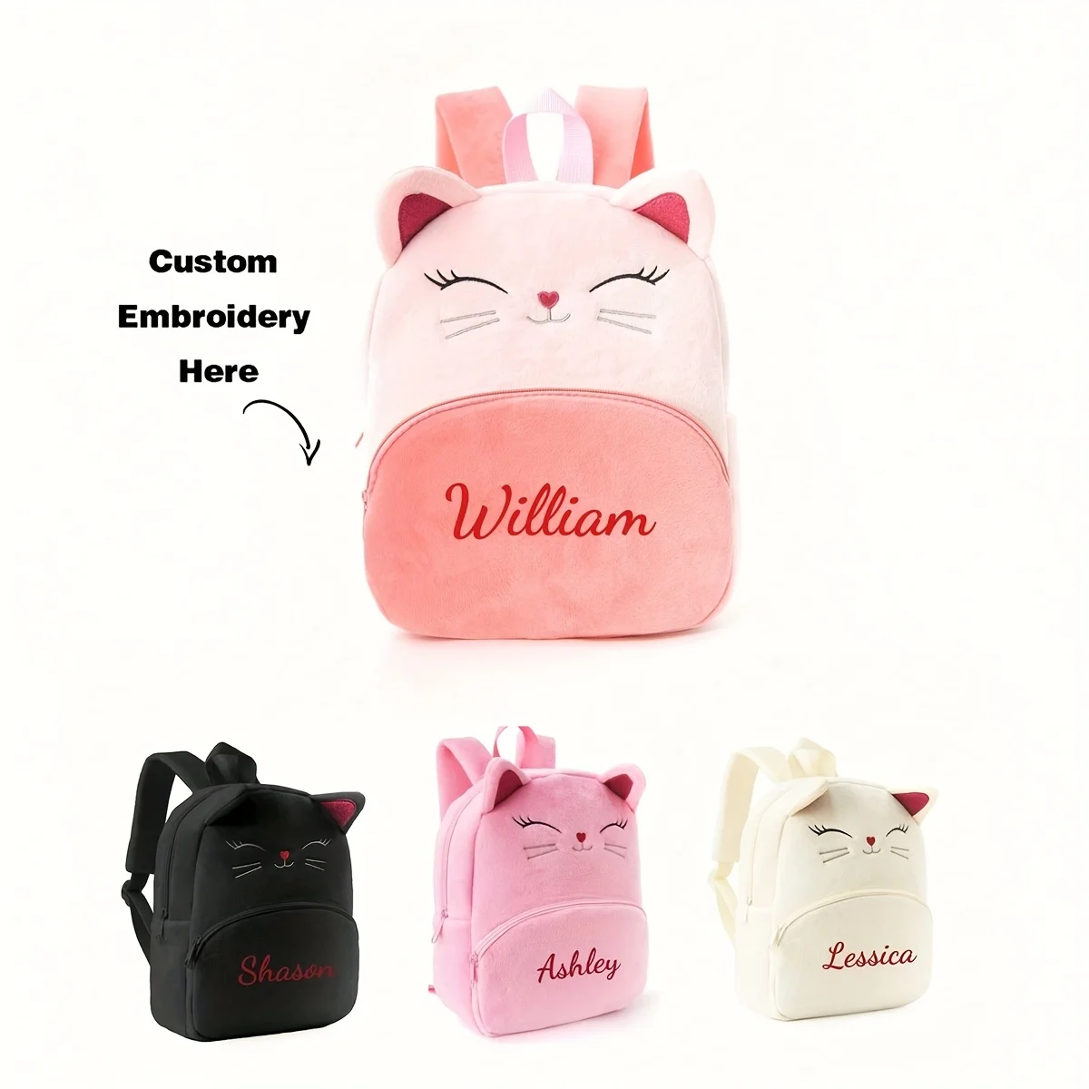Customized Name Cartoon Cat Girl's Backpack Embroidered Text Outdoor Travel Leisure Backpack Women's bag Back to School Gift