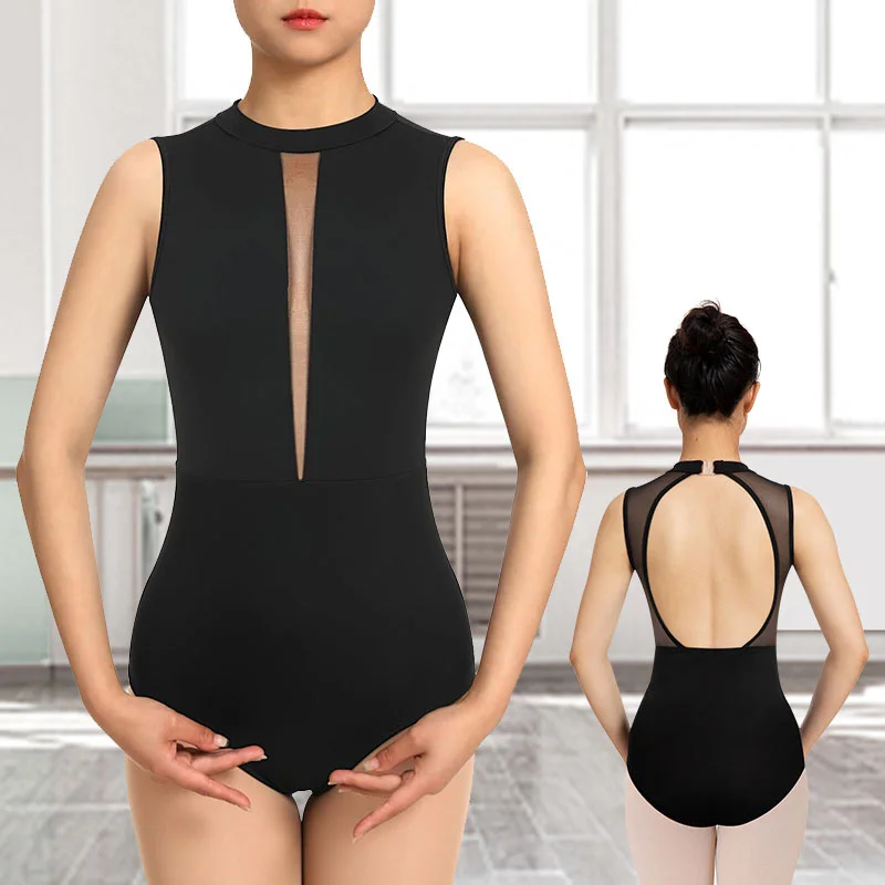 Body da danza classica con canotta a collo alto da donna per danza adulta, ginnastica, manica corta con fodera frontale morbida, body a maniche lunghe