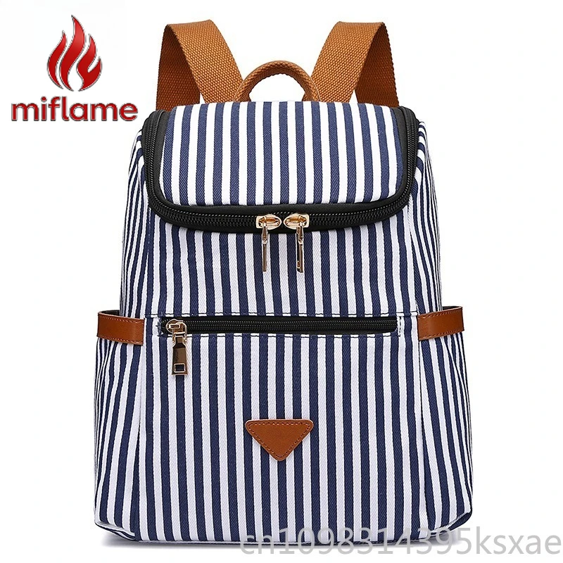 

Striped Canvas Backpack Women's Fashion Summer Travel Casual Student Daypack Lightweight Trendy School