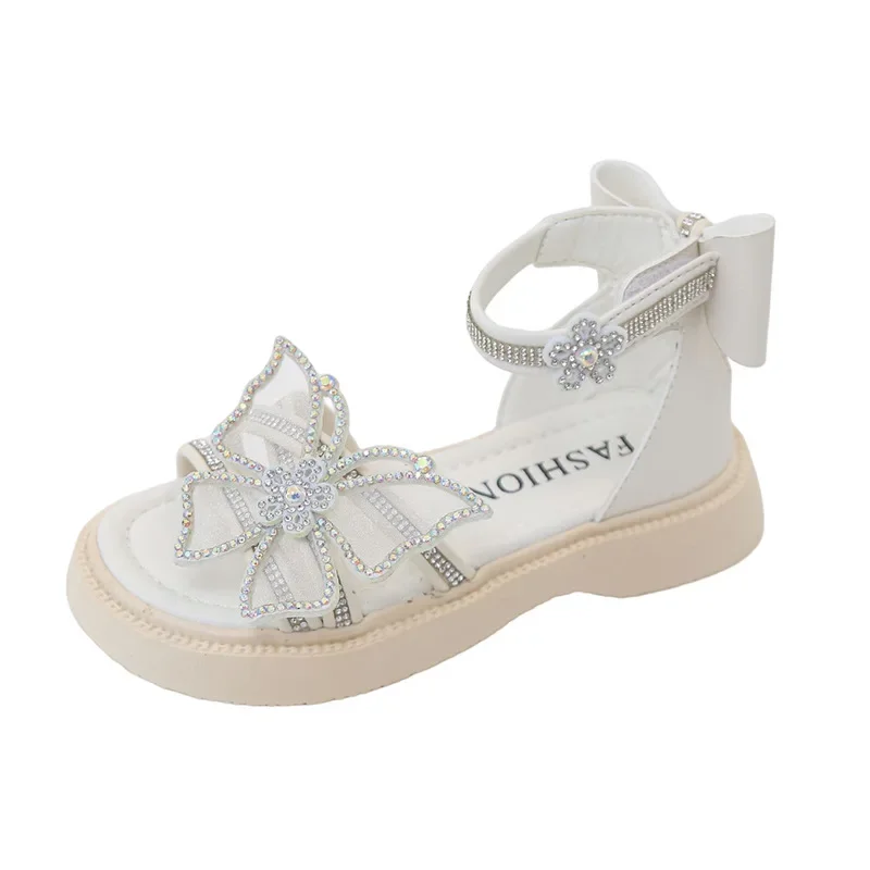 2023 New Rhinestone Strapes Kids Sandals Girl Elegant Princess Shoes Summer New Fashion Sandals Children Wedding Party Shoes