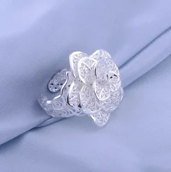 Anillo de Plata de Ley 925 de oro de 18k con flor bonita y grande para mujer, joyería fina para fiesta y boda, marcas populares, regalo de vacaciones