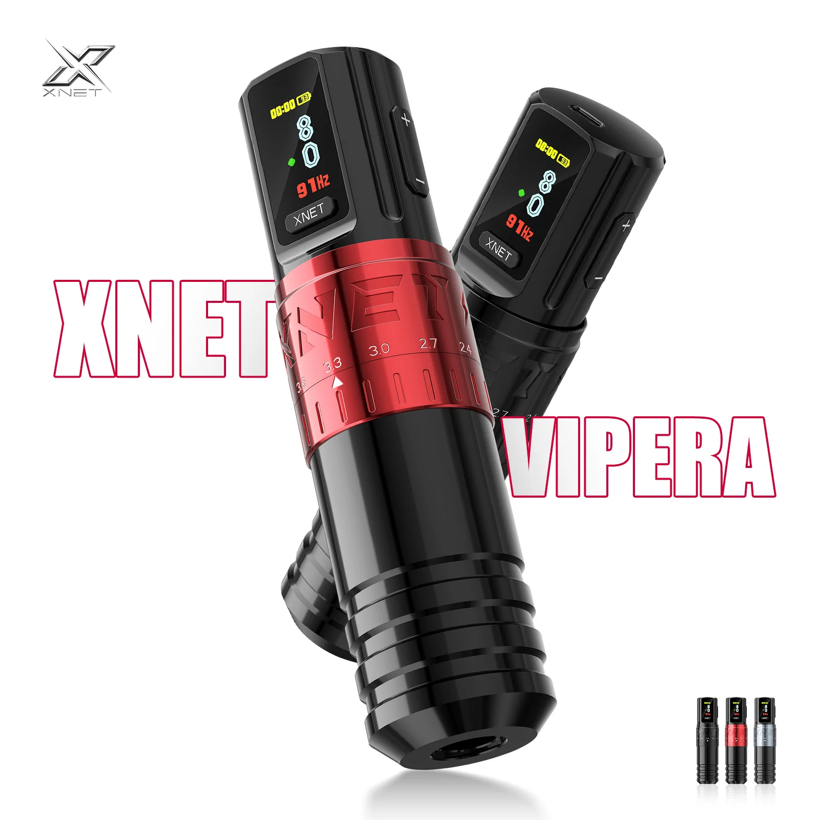 XNET Vipera Wireless Tattoo Machine Rotaty Pen 2.4-4.2mm Adjustable Stroke OLED Display 2400mAh Battery For Tattoo Artists