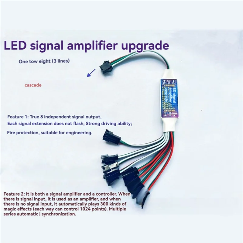 

LED Signal Amplifier Repeater Controller TTL Amplifier 1 To8 Support Addressable LED Strip Lights Forws2812b WS2811-A68E