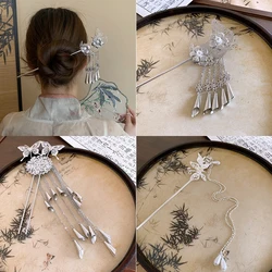 Neo-chinese Style Butterfly Flower Long Tassel Metal Silver Imitation Pearl Hair Sticks for Women Hairpins Exquisite Accessories