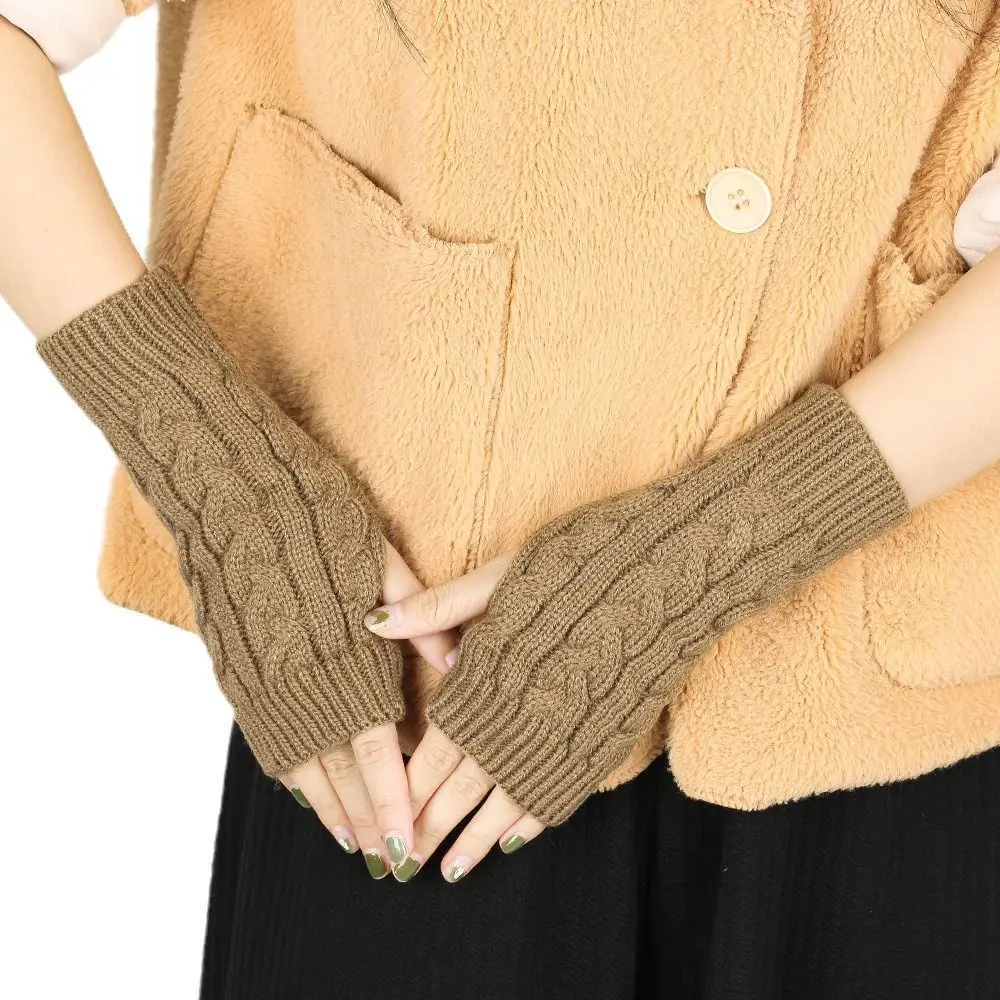 Корейские перчатки на полпальца, зимние теплые шерстяные вязаные перчатки для женщин и мужчин, простые уличные велосипедные короткие варежки