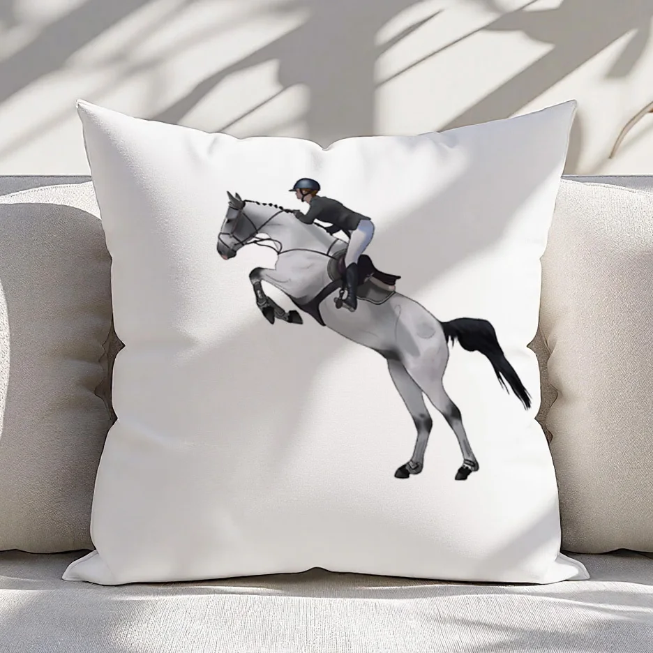 1pc Equestrian Jumping Scene Motif Pillowcase for Home Decoration Cushion Cover Polyester 45x45cm 18x18in